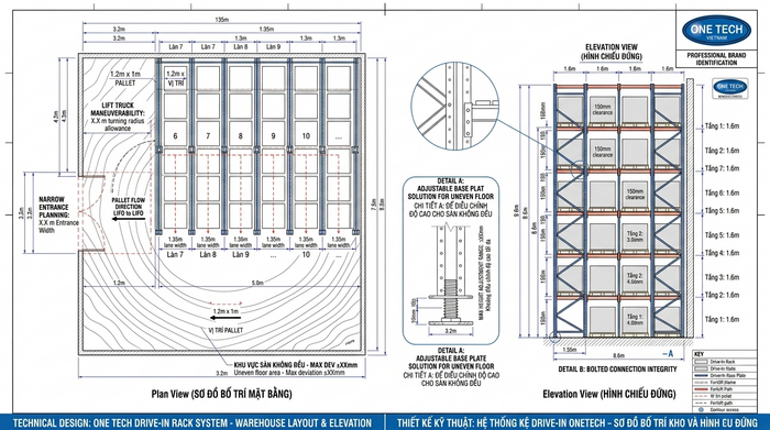 Bản vẽ thiết kế kệ drive in Lâm Đồng theo mặt bằng kho