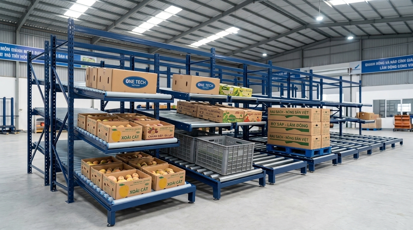 Giá kệ flowrack tại Lâm Đồng phụ thuộc tải trọng kích thước và loại con lăn