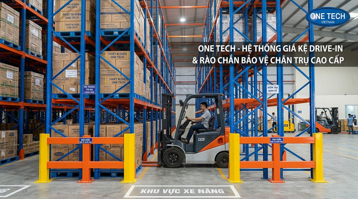 Bảo vệ chân kệ drive in giúp hạn chế va chạm xe nâng