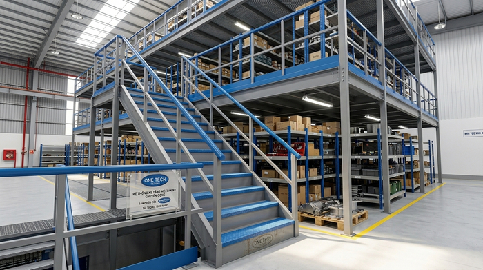 Cầu thang và lan can an toàn của kệ sàn mezzanine