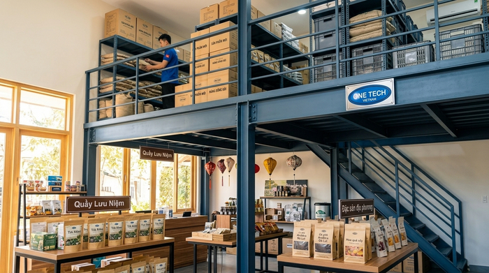 Kệ sàn mezzanine cho cửa hàng đặc sản tại Đà Lạt