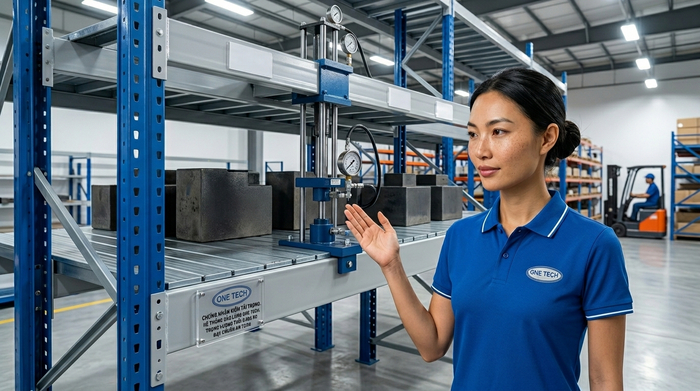 Kiểm tra tải trọng kệ sàn mezzanine trước khi thi công