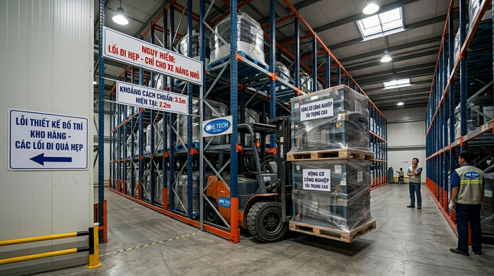 Lỗi bố trí kệ drive in trong kho hẹp khiến xe nâng khó vận hành