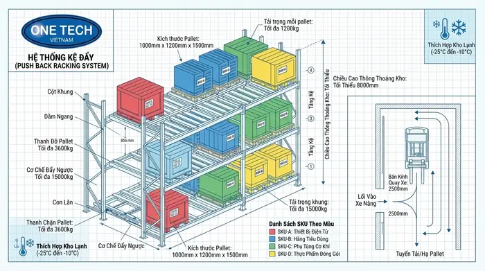 Bản vẽ thiết kế kệ Push Back cho kho pallet Bản vẽ thiết kế kệ Push Back cho kho pallet