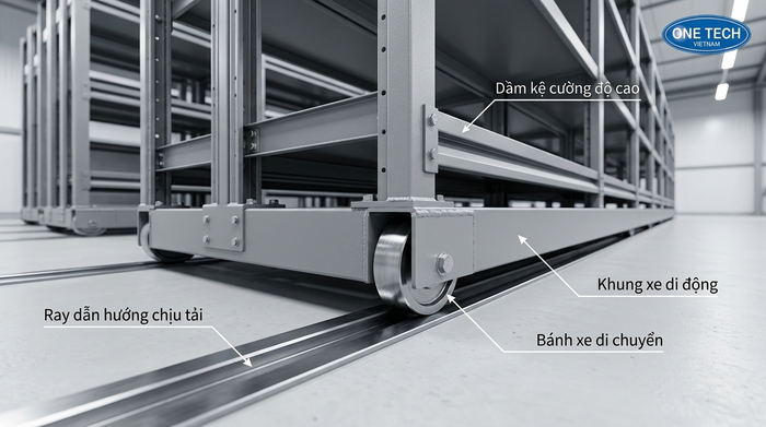 Cấu tạo kệ di động có ray và beam Cấu tạo kệ di động có ray và beam cho kho hàng tại Lâm Đồng