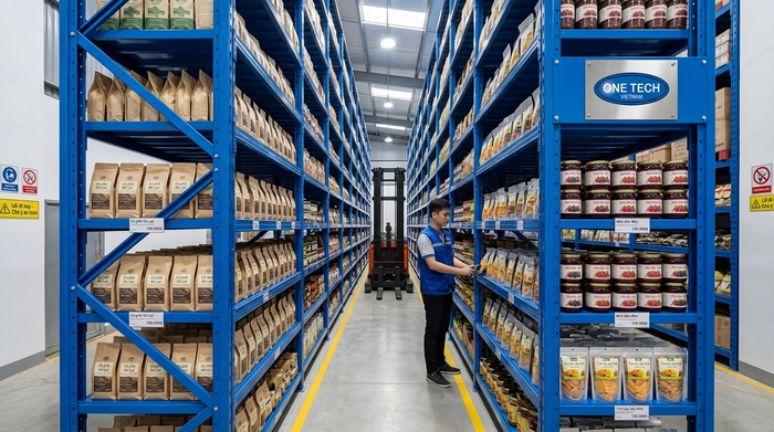 Kệ có lối đi hẹp cho cửa hàng đặc sản Đà Lạt Kệ có lối đi hẹp cho kho sau cửa hàng đặc sản Đà Lạt