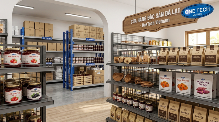 Kệ siêu thị lưới cho shop đặc sản Đà Lạt Kệ siêu thị lưới cho shop đặc sản Đà Lạt kết hợp kho lưu trữ