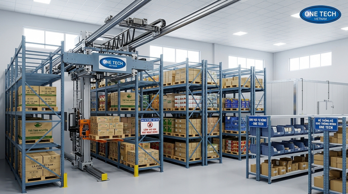 Kệ trung tải tự động kết hợp Stacker-Crane trong kho hàng