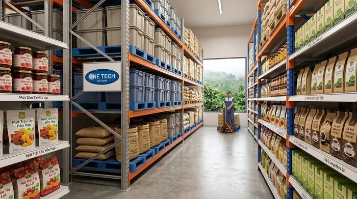 Kết hợp kệ Push Back và kệ trung tải Kết hợp kệ Push Back và kệ trung tải cho kho đặc sản