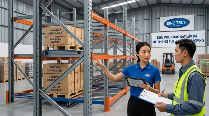 Khảo sát lắp đặt kệ Push Back Lâm Đồng Khảo sát lắp đặt kệ Push Back tại kho hàng Lâm Đồng