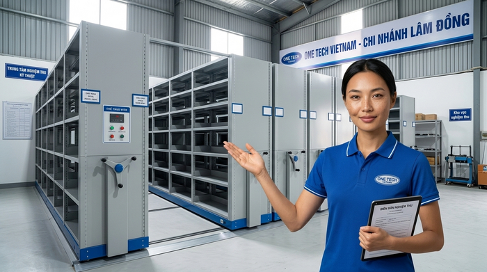 Nghiệm thu kệ kho di động sau lắp đặt Nghiệm thu hệ thống kệ kho di động sau lắp đặt tại Lâm Đồng