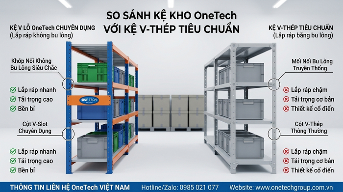 Hình ảnh so sánh trực quan giữa kệ sắt v lỗ và kệ sắt chữ V