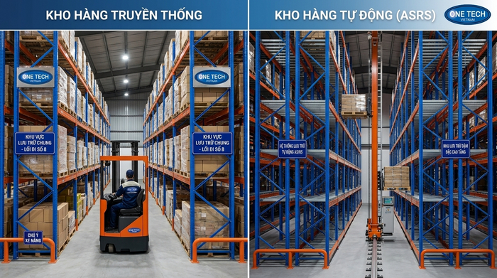 So sánh kho truyền thống và kho dùng Stacker-Crane