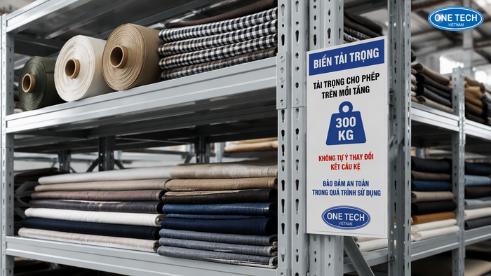Biển tải trọng trên kệ để vải giúp vận hành kho an toàn