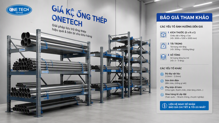 Báo giá kệ để ống thép Lâm Đồng theo kích thước và tải trọng