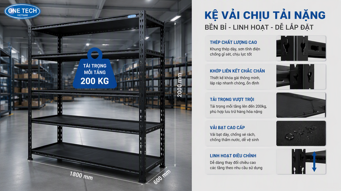 Báo giá kệ để vải theo cấu hình tải trọng và kích thước kho
