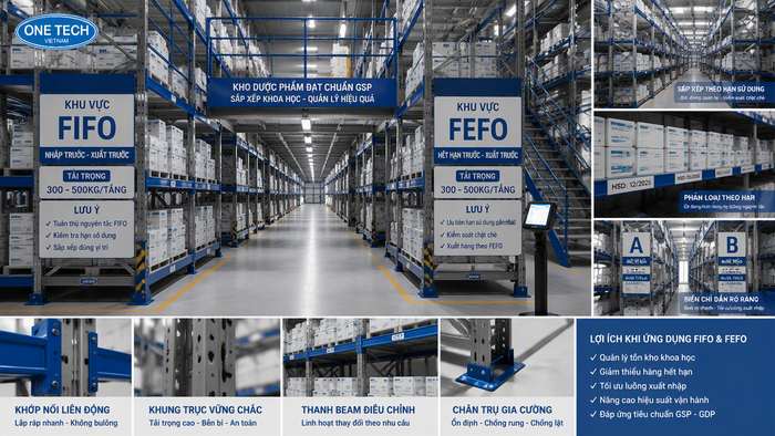 Bố trí kệ kho dược phẩm theo nguyên tắc FIFO và FEFO