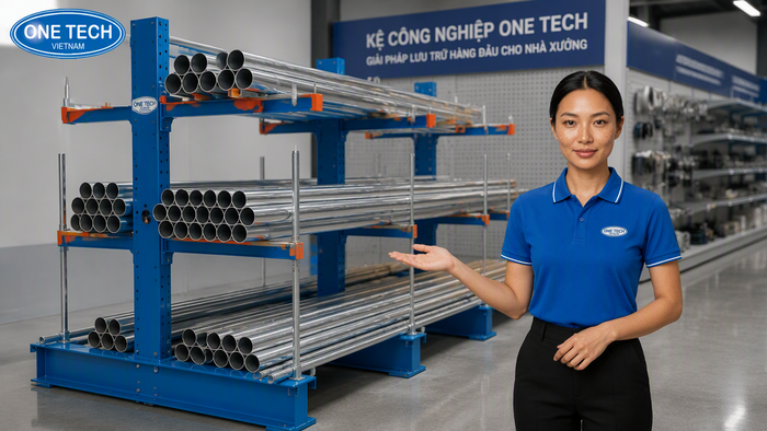 Kệ để ống nước bằng inox trong cửa hàng vật tư Đà Lạt