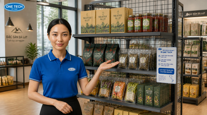 Kệ siêu thị lưới trưng bày đặc sản Đà Lạt Kệ siêu thị lưới cho cửa hàng đặc sản Đà Lạt