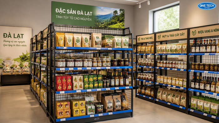 Kệ siêu thị lưới cho shop đặc sản Đà Lạt Lâm Đồng