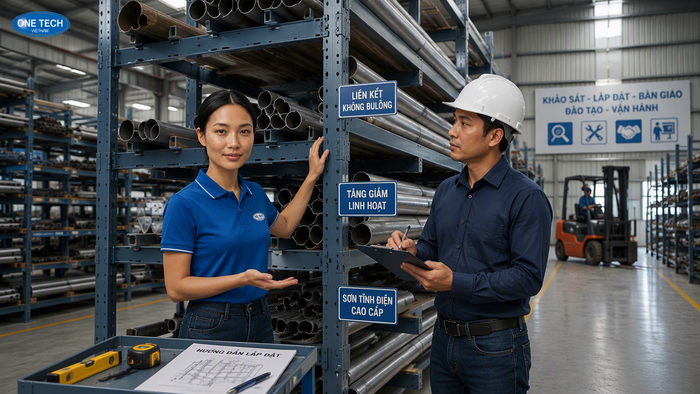 Lắp đặt kệ để ống thép Lâm Đồng tại nhà kho
