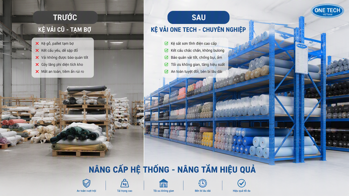 Nâng cấp kệ kho vải cũ sang hệ kệ chứa vải an toàn hơn