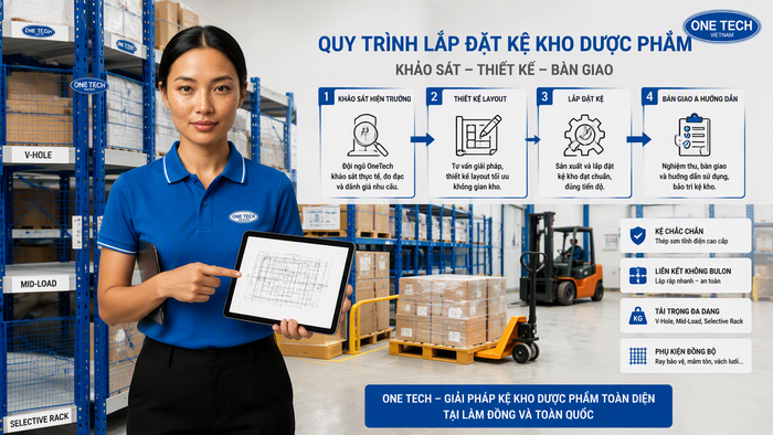 Quy trình lắp đặt kệ kho dược phẩm Lâm Đồng từ khảo sát đến bàn giao