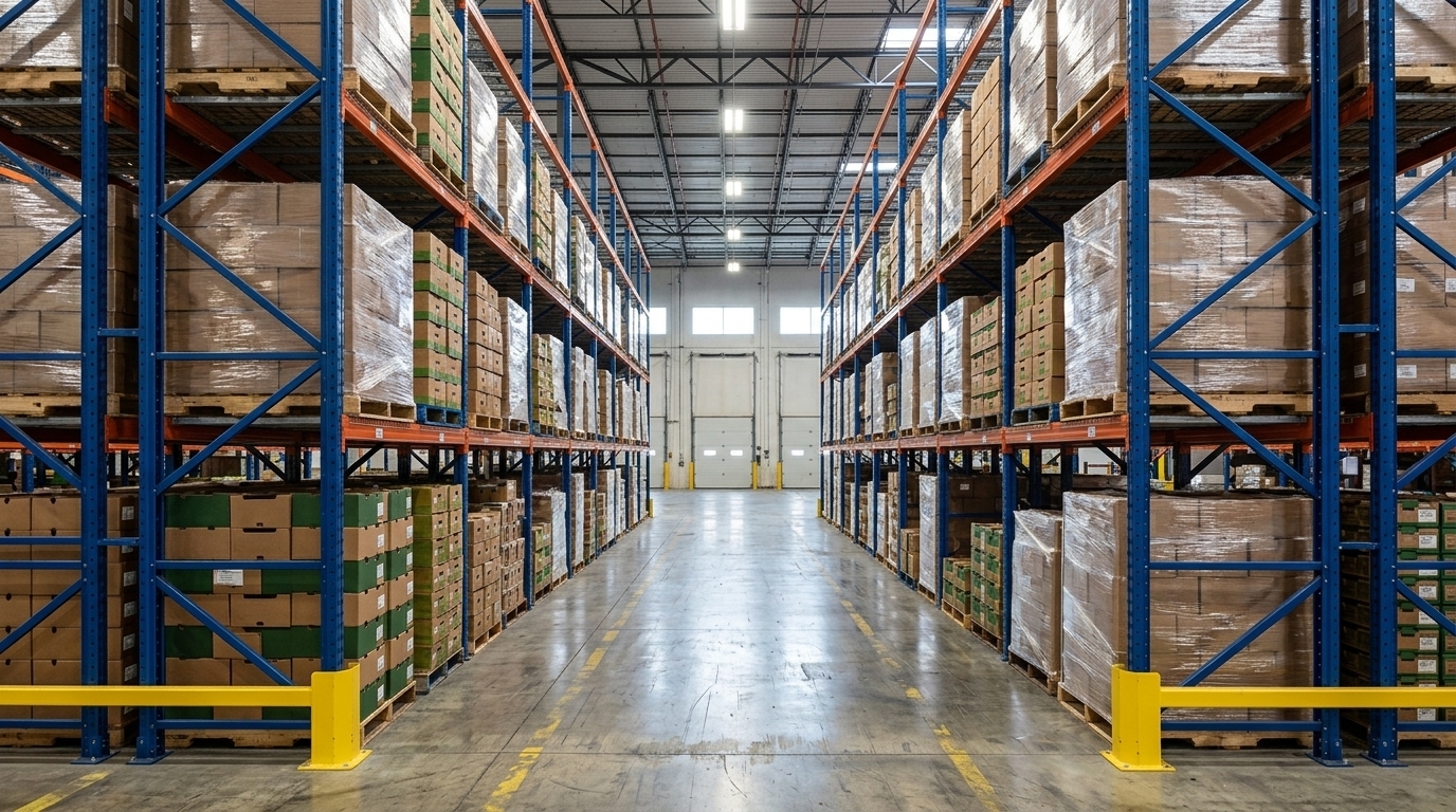 Minh họa kệ selective pallet Kệ selective pallet với các vị trí pallet tiếp cận trực tiếp từ lối đi trong kho hàng